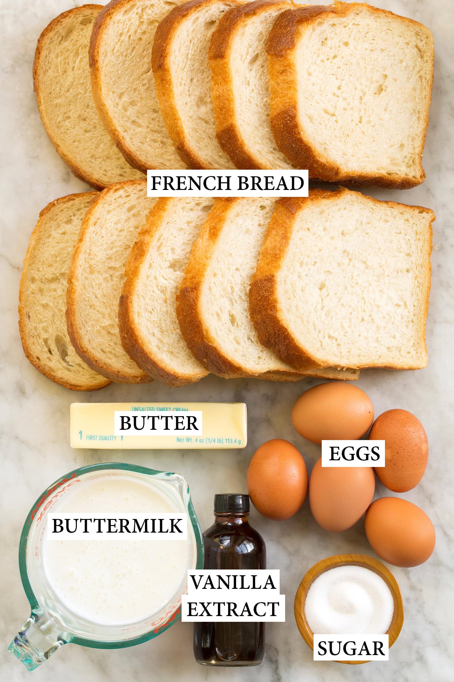 Buttermilk French Toast Ingredients used to make buttermilk french toast.