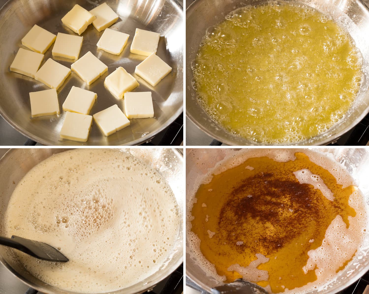 Browned Butter Photo showing how to brown butter in a skillet.