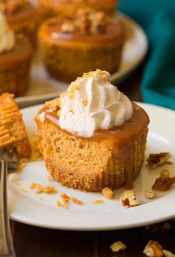 Mini Pumpkin Cheesecakes with Salted Caramel Sauce | Cooking Classy