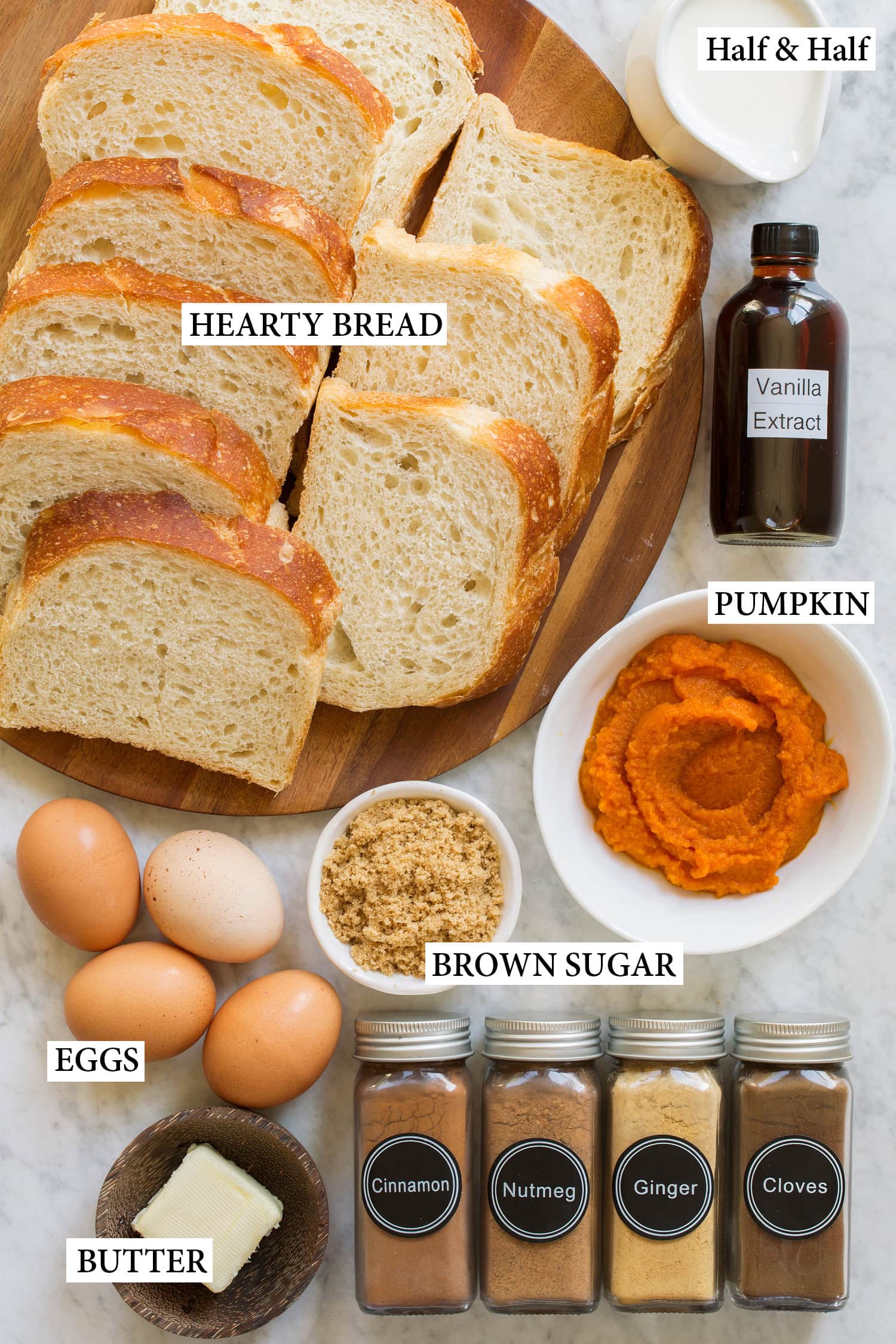 Pumpkin French Toast Ingredients used to make pumpkin french toast.
