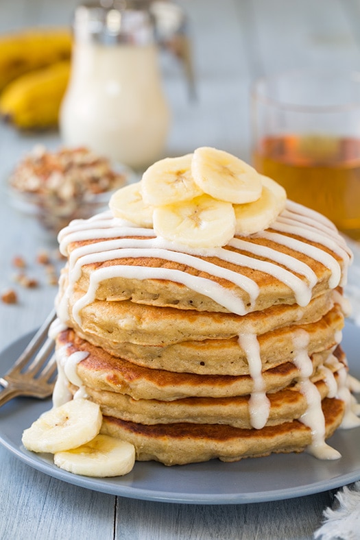 Banana Bread Pancakes with Cream Cheese Glaze | Cooking Classy