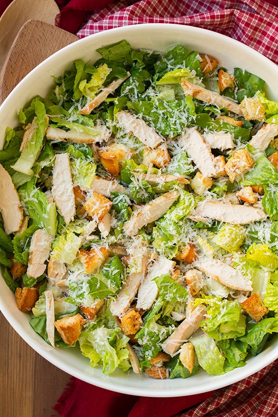 Chicken Caesar Salad with Garlic Croutons and Light Caesar Dressing | Cooking Classy How to make caesar salad in bowl