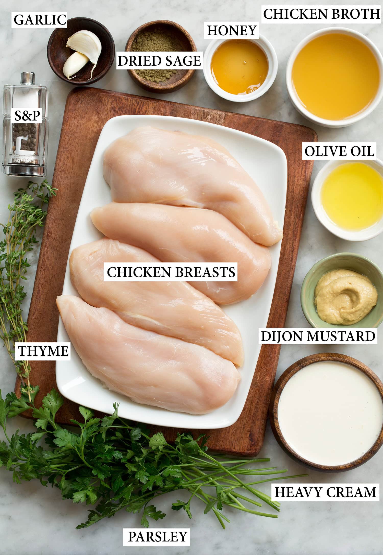 Creamy Dijon Mustard Chicken Ingredients used for creamy dijon mustard chicken.
