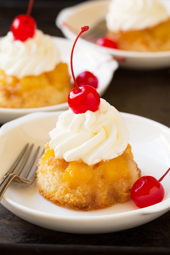 Pineapple Upside Down Cupcakes | Cooking Classy Pineapple Upside Down Cupcakes With Cherry and Whipped Cream