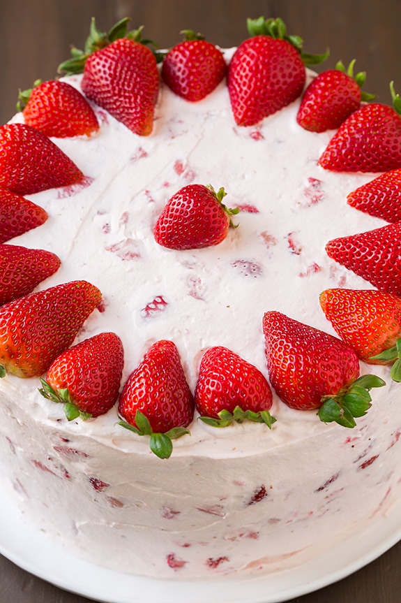 Strawberry Cake Image of a whole strawberry cake.