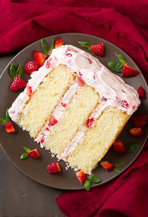 Strawberry Cake Slice of strawberry cake on a plate