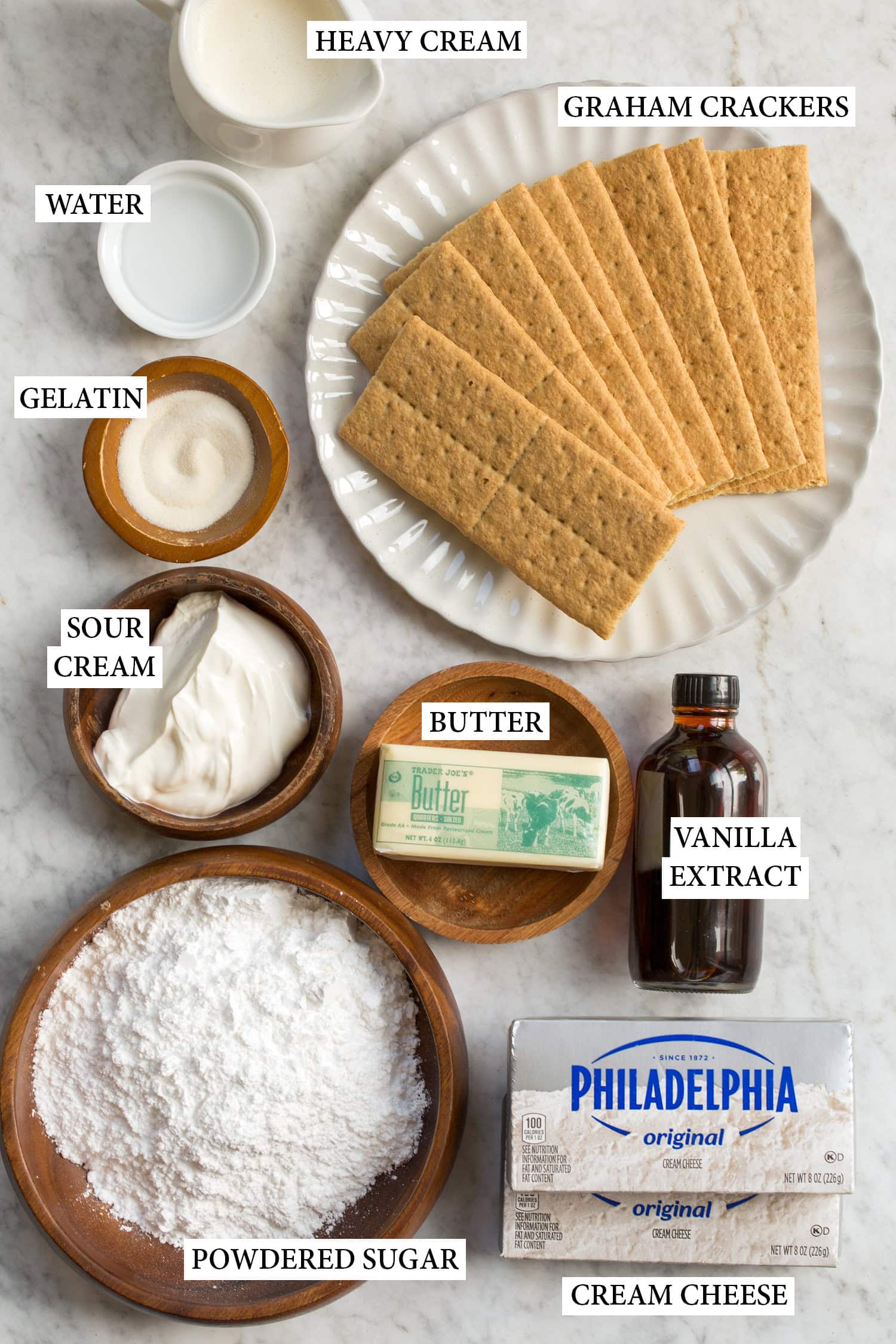 No Bake Cheecake Ingredients used to make no bake cheesecake.
