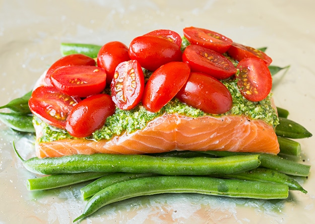 Pesto Salmon and Italian Veggies in Foil | Cooking Classy