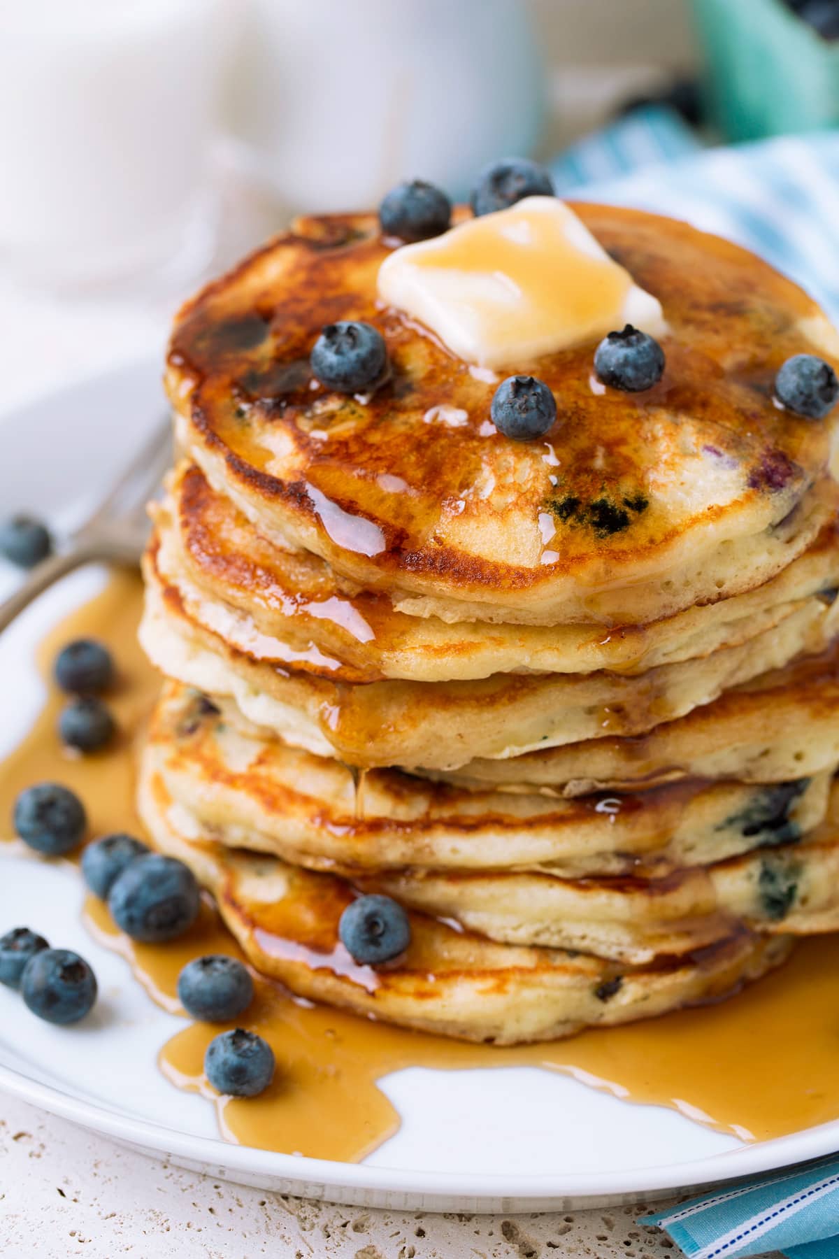 Blueberry Pancakes Stack of homemade blueberry pancakes.