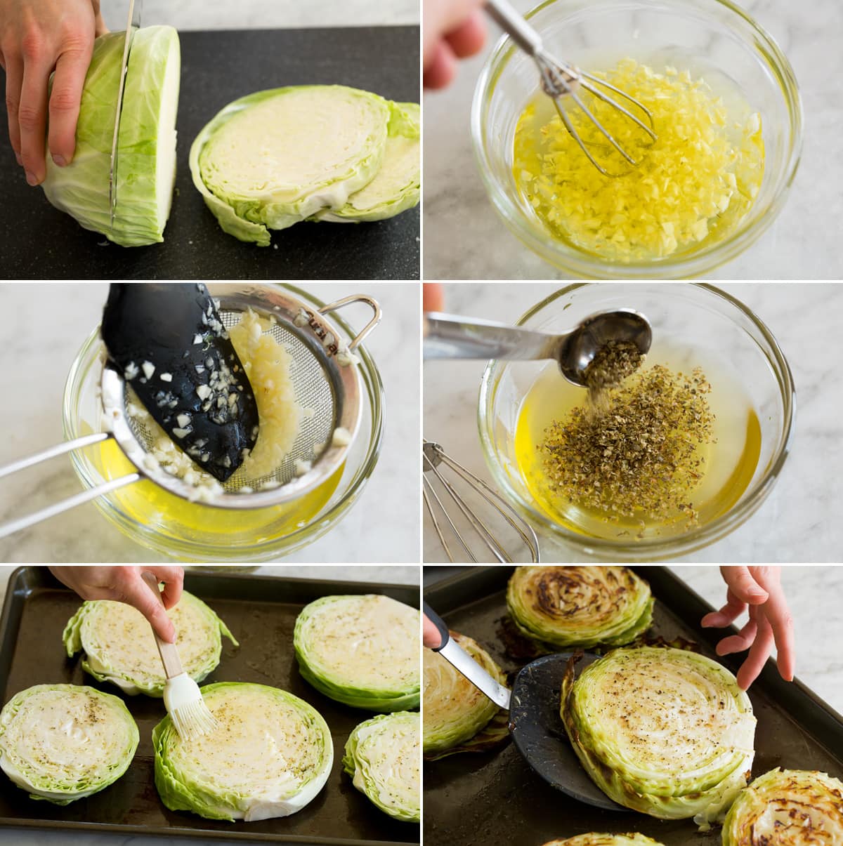 Roasted Cabbage Collage of six photos showing steps to making roasted cabbage.