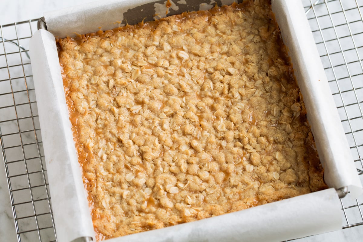 Carmelitas Carmelitas after baking in a square baking dish.