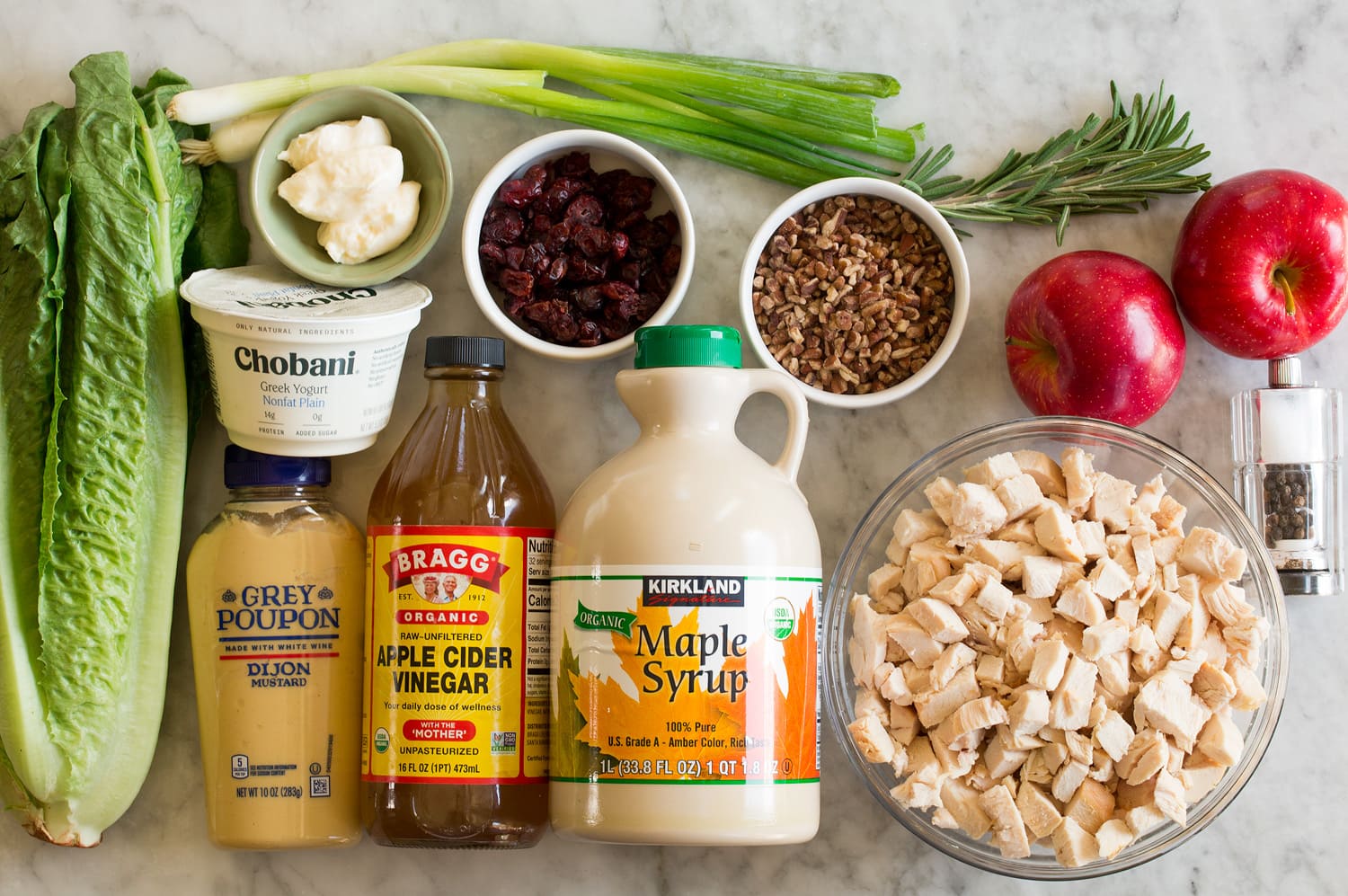 Apple Chicken Salad Ingredients needed for apple chicken salad.