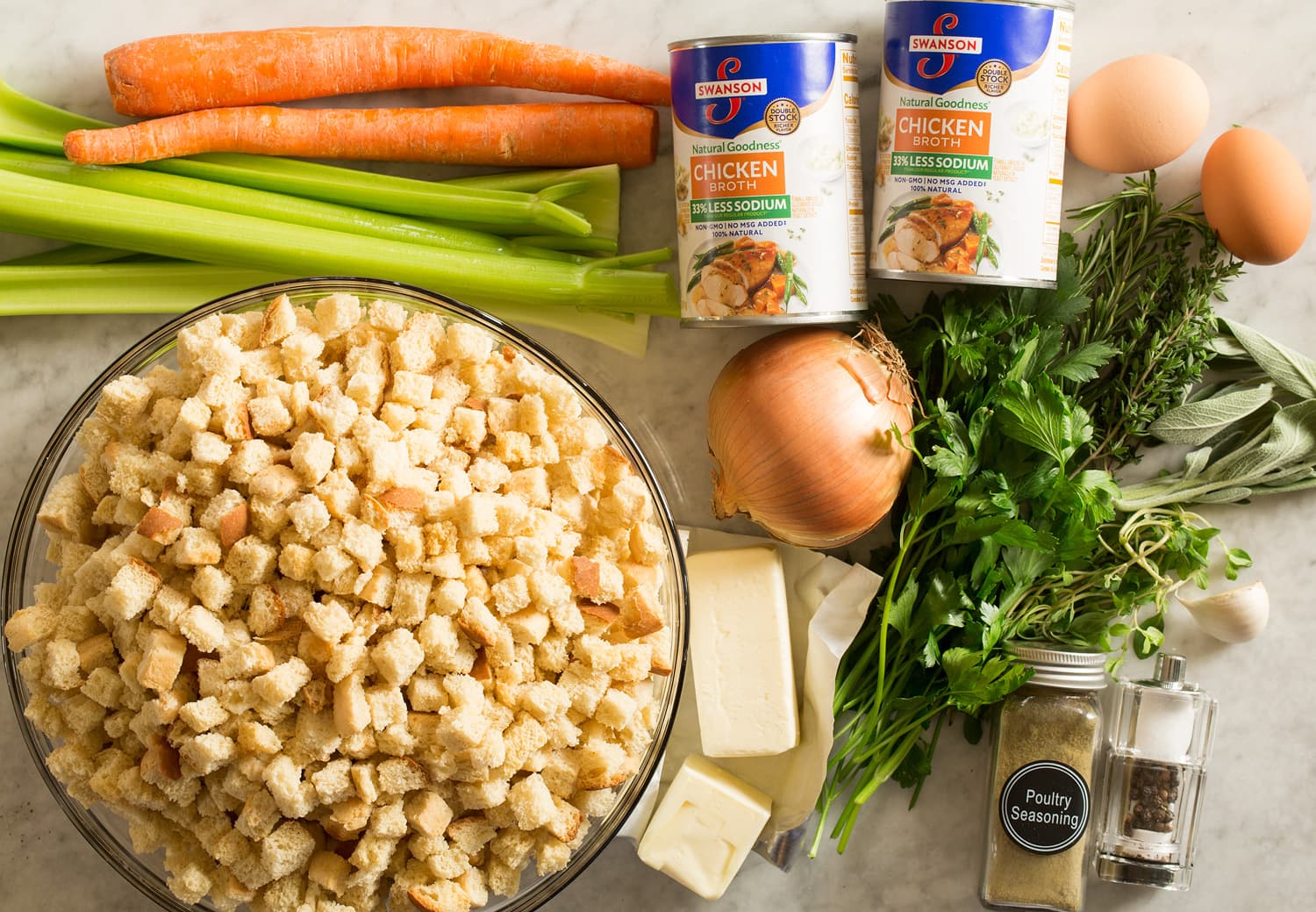 Crockpot Stuffing Ingredients for crockpot stuffing.