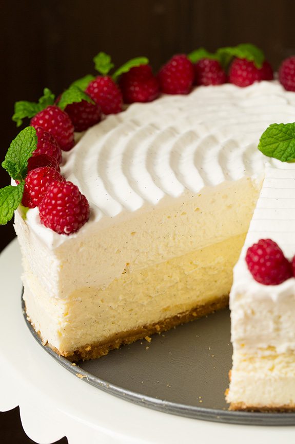 Vanilla Bean Cheesecake Side image of cheesecake factory copycat cheesecake.
