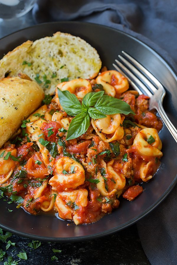 One Pan Turkey Sausage Spinach and Marinara Tortellini | Cooking Classy