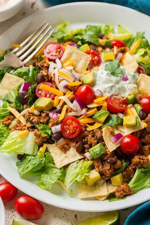 Turkey Black Bean Taco Salad Turkey Black Bean Taco Salad on a serving plate.