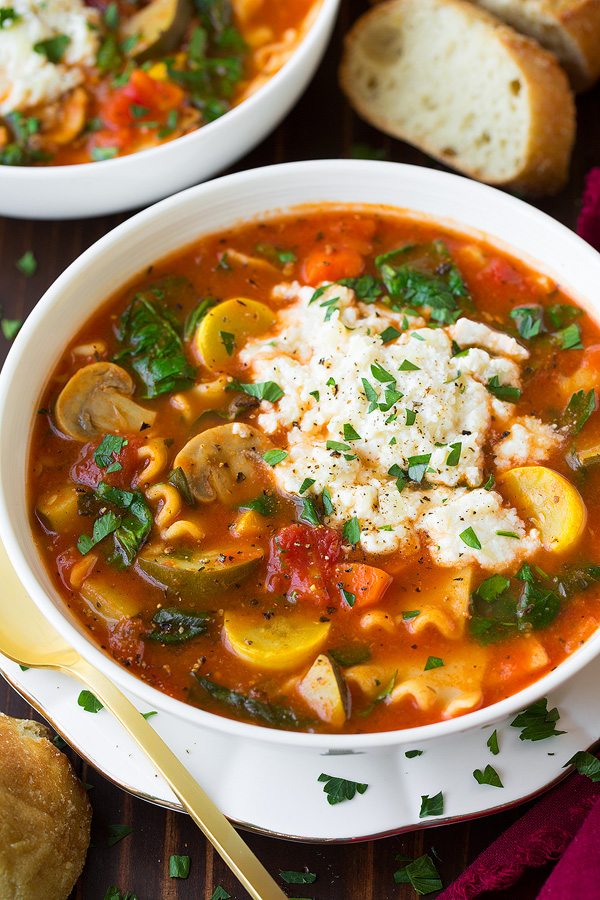 Vegetable Lasagna Soup Vegetable Lasagna Soup in a white serving bowl.