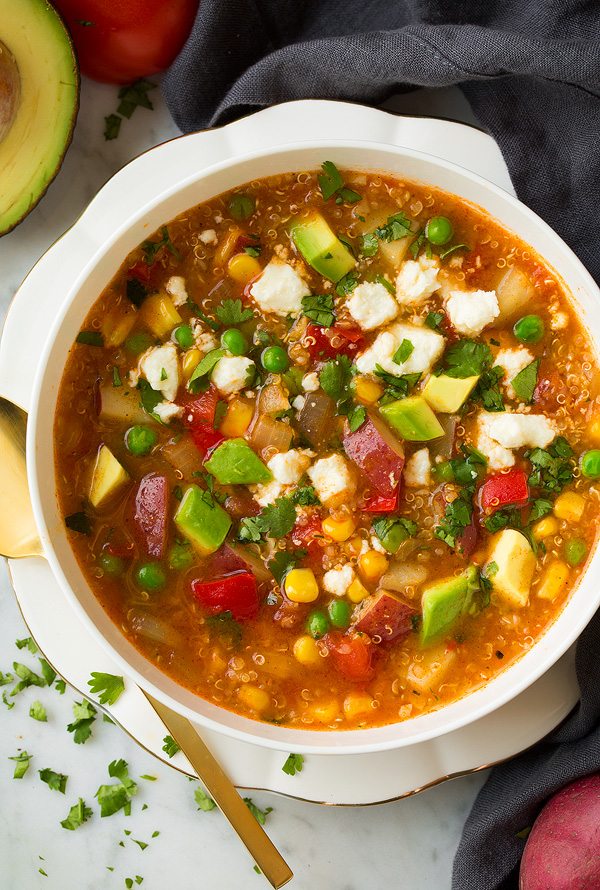 Quinoa Vegetable Stew Quinoa and Vegetable Stew overhead image in a white bowl.