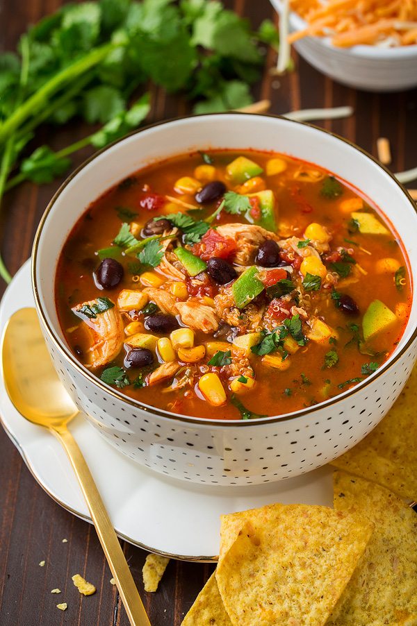 Slow Cooker Chicken Enchilada Soup Slow Cooker Chicken Enchilada Soup in a single serve white bowl.