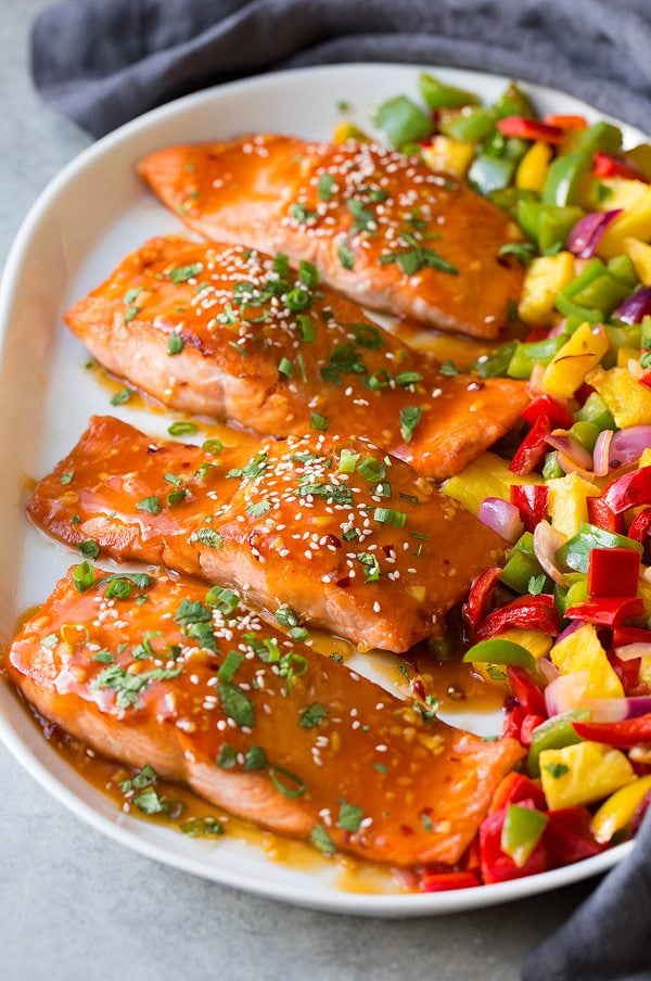 Sweet and Sour Salmon sweet salmon recipe cooked on skillet