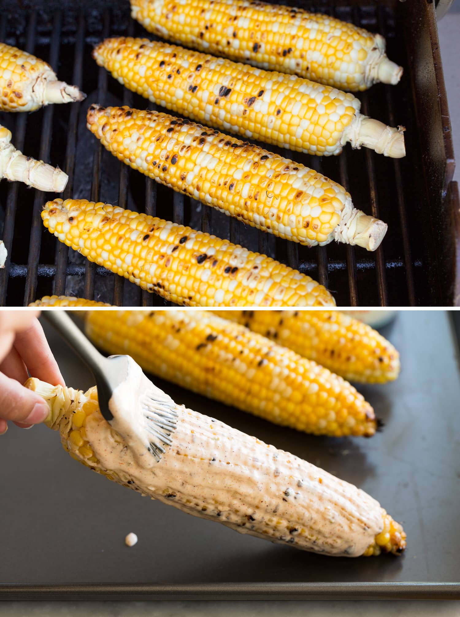 Mexican Street Corn Elotes Grilled corn and covering with mayo crema.