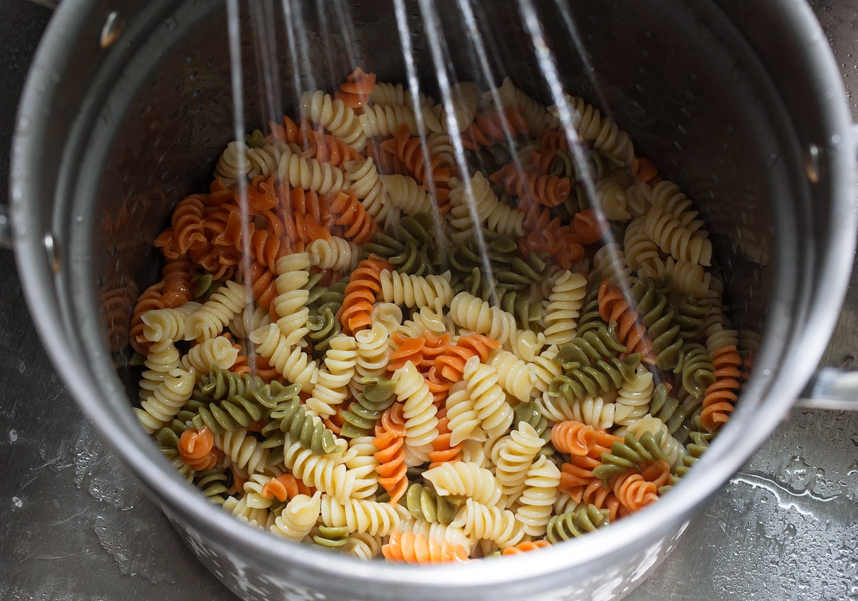 rinsing noodles for pasta side dish