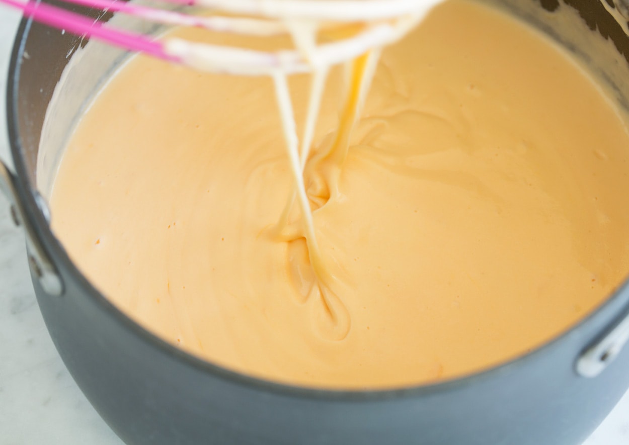 Mac and Cheese mac and cheese sauce in saucepan