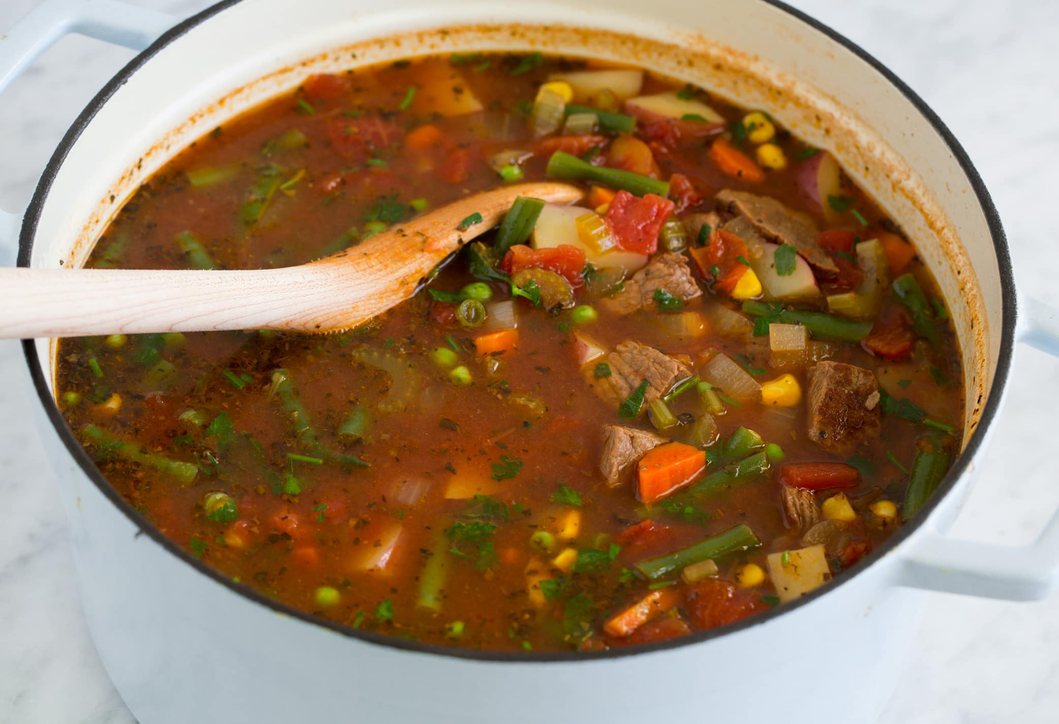 Vegetable Beef Soup finished soup in pot