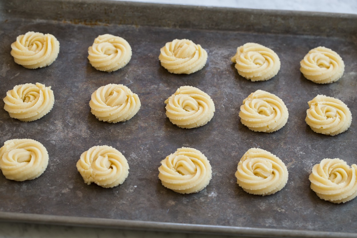 Butter Cookies Butter cookies before baking on a baking sheet.
