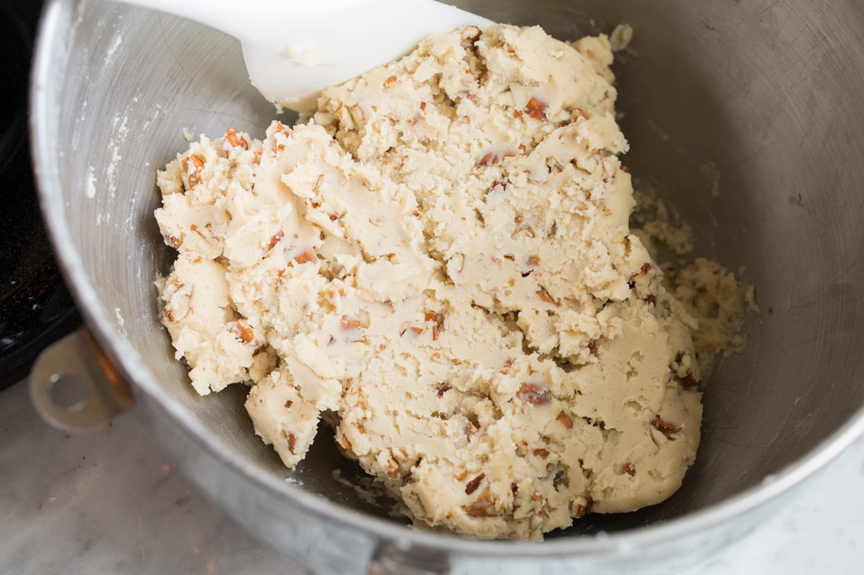 Mexican Wedding Cookies Finished Mexican Wedding Cookie dough in mixing bowl.
