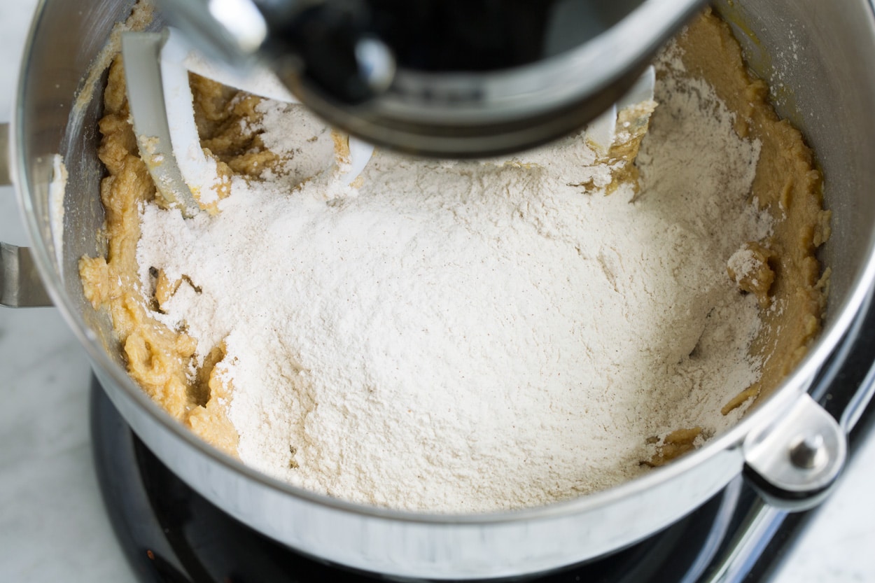 BEST Oatmeal Cookies! Adding flour mixture to stand mixer.