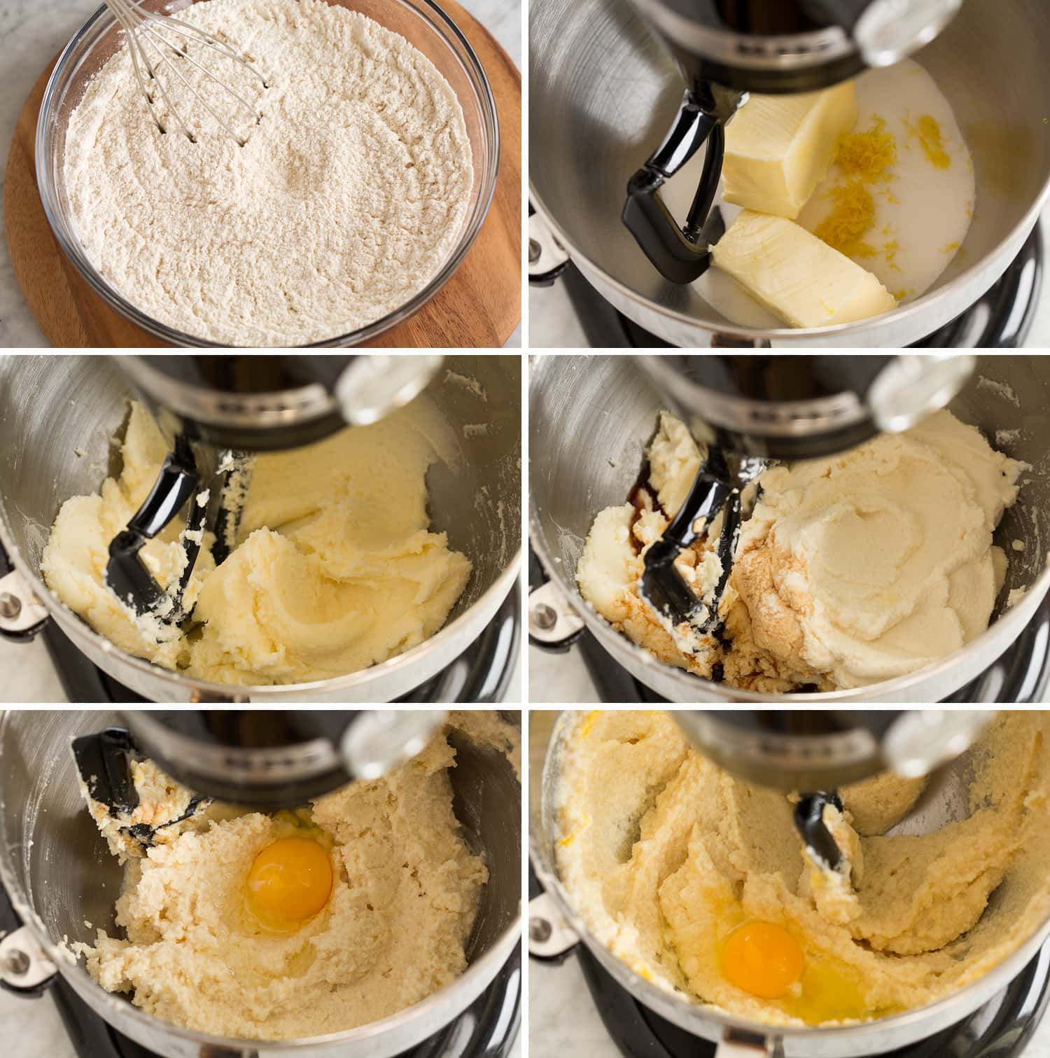 Ricotta Cookies Six photos showing how to make ricotta cookie dough.