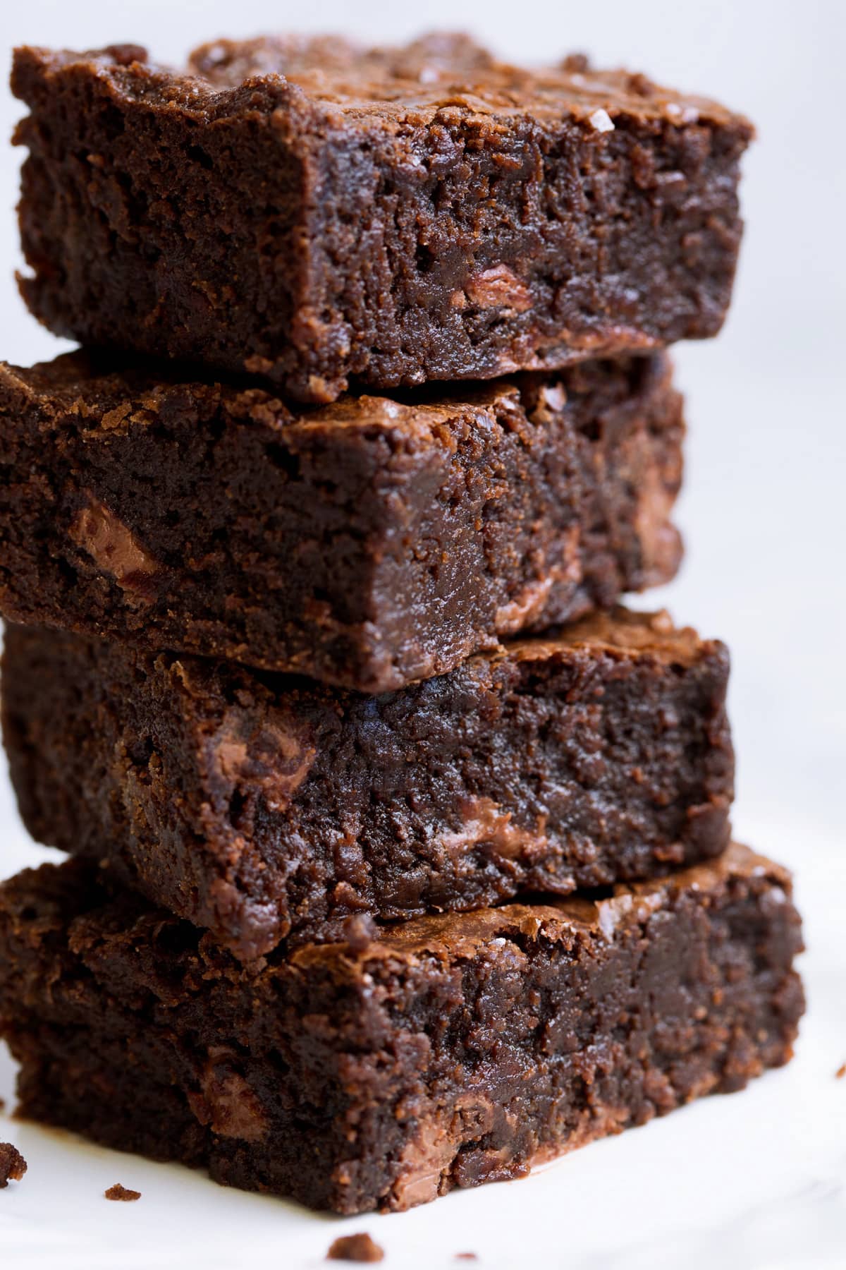 Brownies Recipe - cocoa powder based, easy to make! Close up image showing texture of homemade brownies.