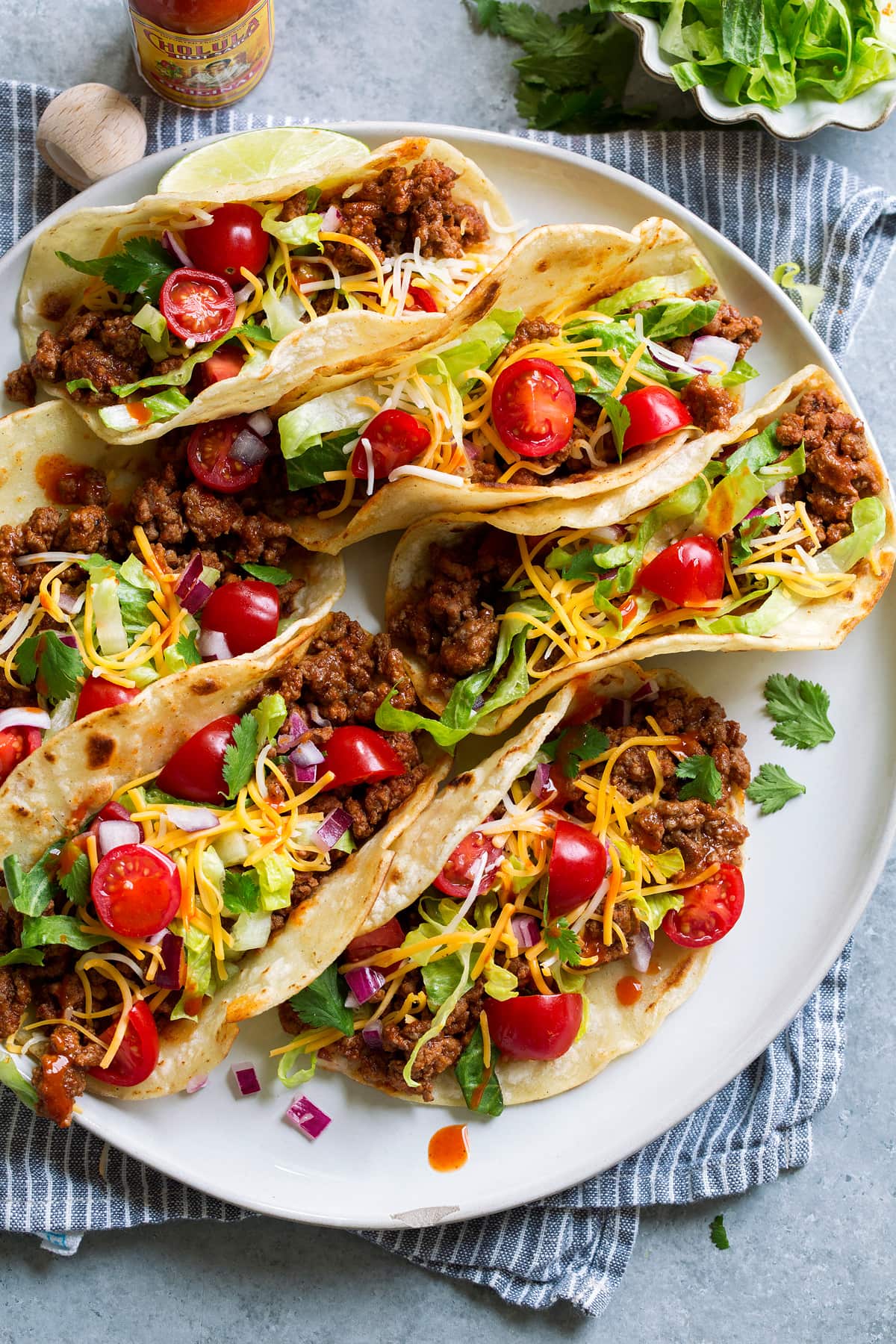 Ground Beef Tacos Plate full of tacos.
