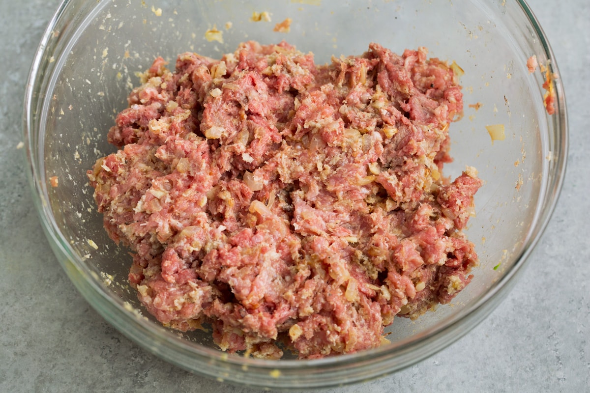 BEST Swedish Meatballs Recipe (Oven Baked)! Ground beef mixture after tossing together.