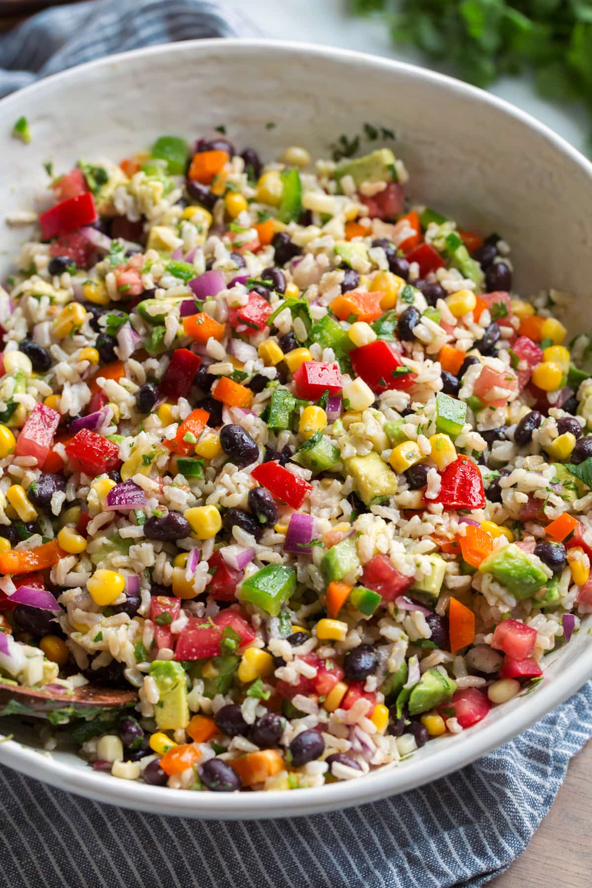 Fiesta Rice Fiesta rice recipe in a large white serving bowl.
