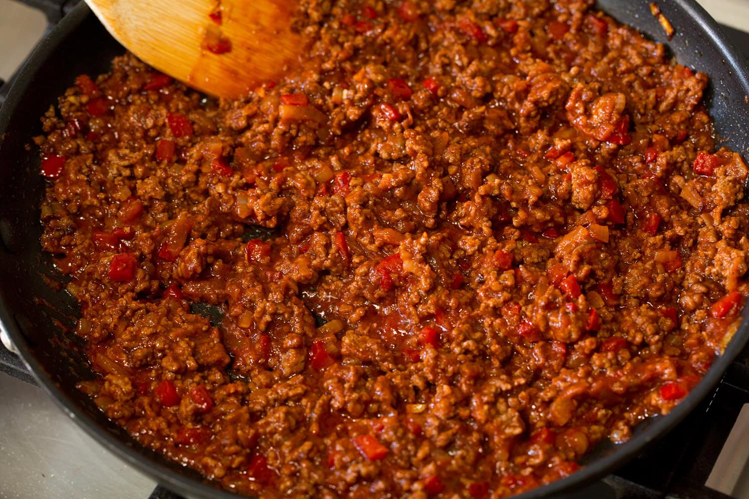 Sloppy Joes Completed sloppy joe mixture in a skillet