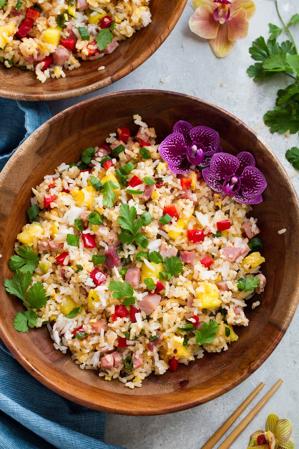 Hawaiian Fried Rice Overhead image of hawaiian fried rice in a bowl.