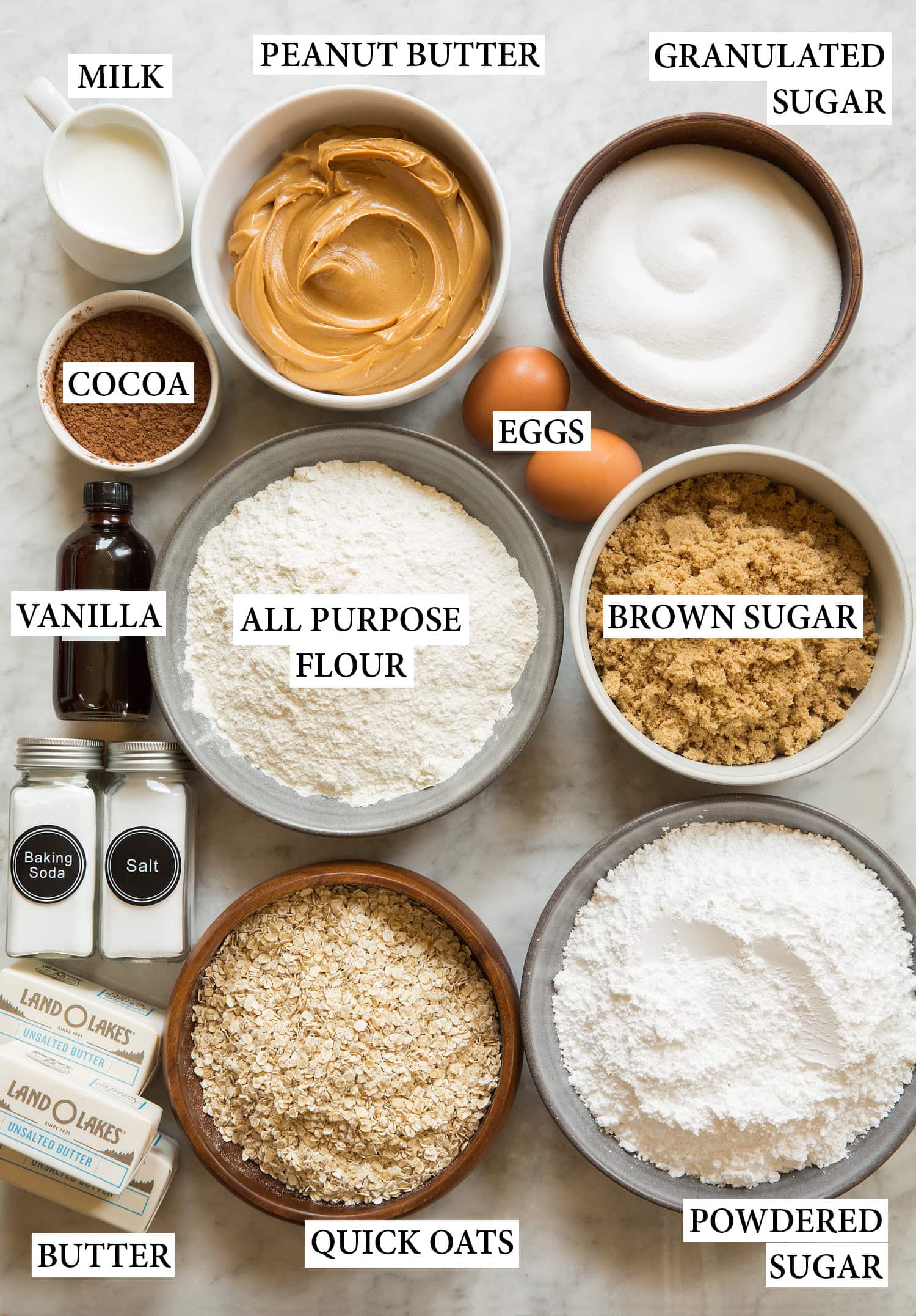 Peanut Butter Bars Ingredients used to make peanut butter bars.