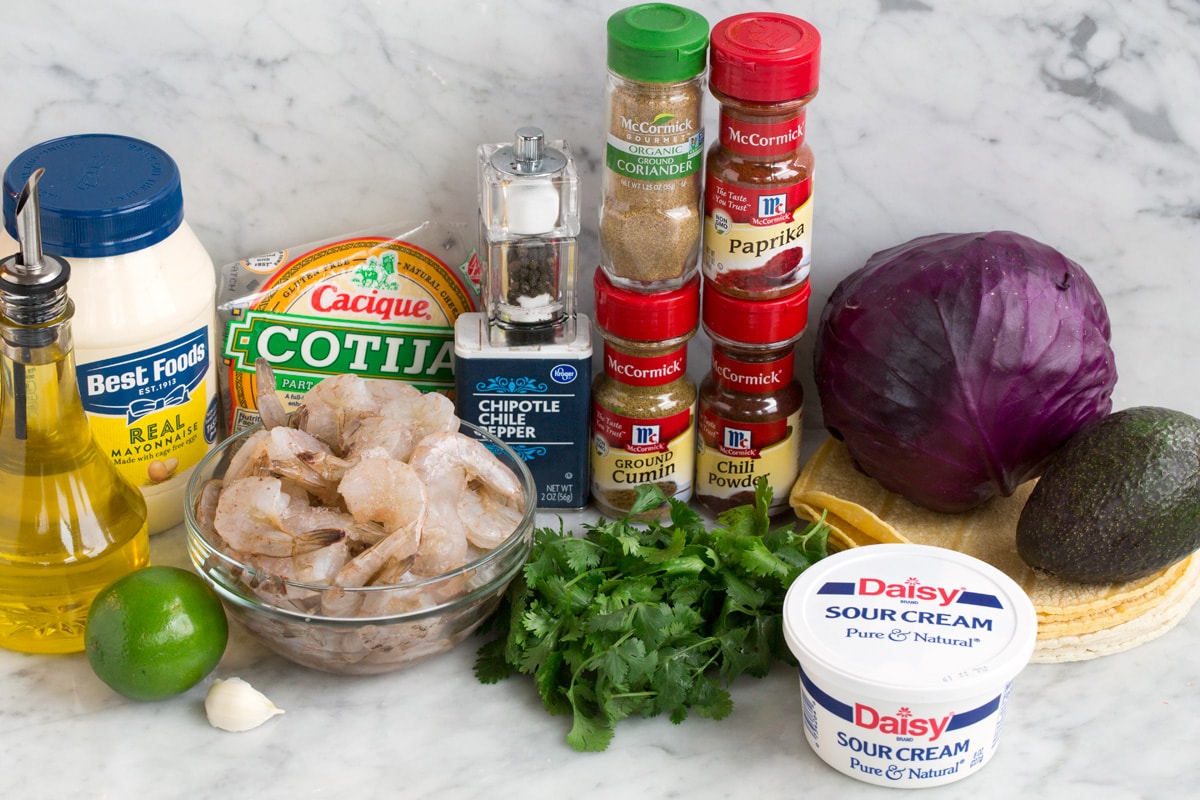 Shrimp Tacos Ingredients needed to make shrimp tacos.