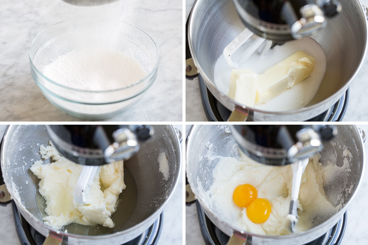 Birthday Cake - the perfect funfetti sprinkled cake! It's perfectly soft and fluffy and amazingly delicious! My kids absolute favorite cake! #cake #birthdaycake #dessert #birthday Showing the steps of how to make a birthday cake in an electric stand mixer. Including sifting cake, cream butter and adding egg yolks.