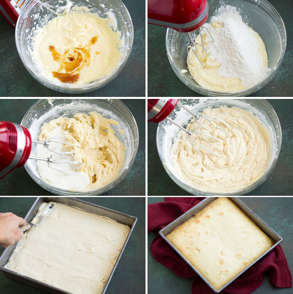 Apple Upside Down Cake Image showing steps how to make apple upside down cake batter.