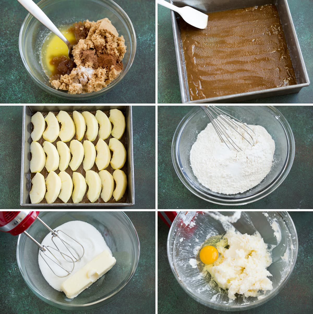 Apple Upside Down Cake Steps showing how to make apple upside down cake toppings