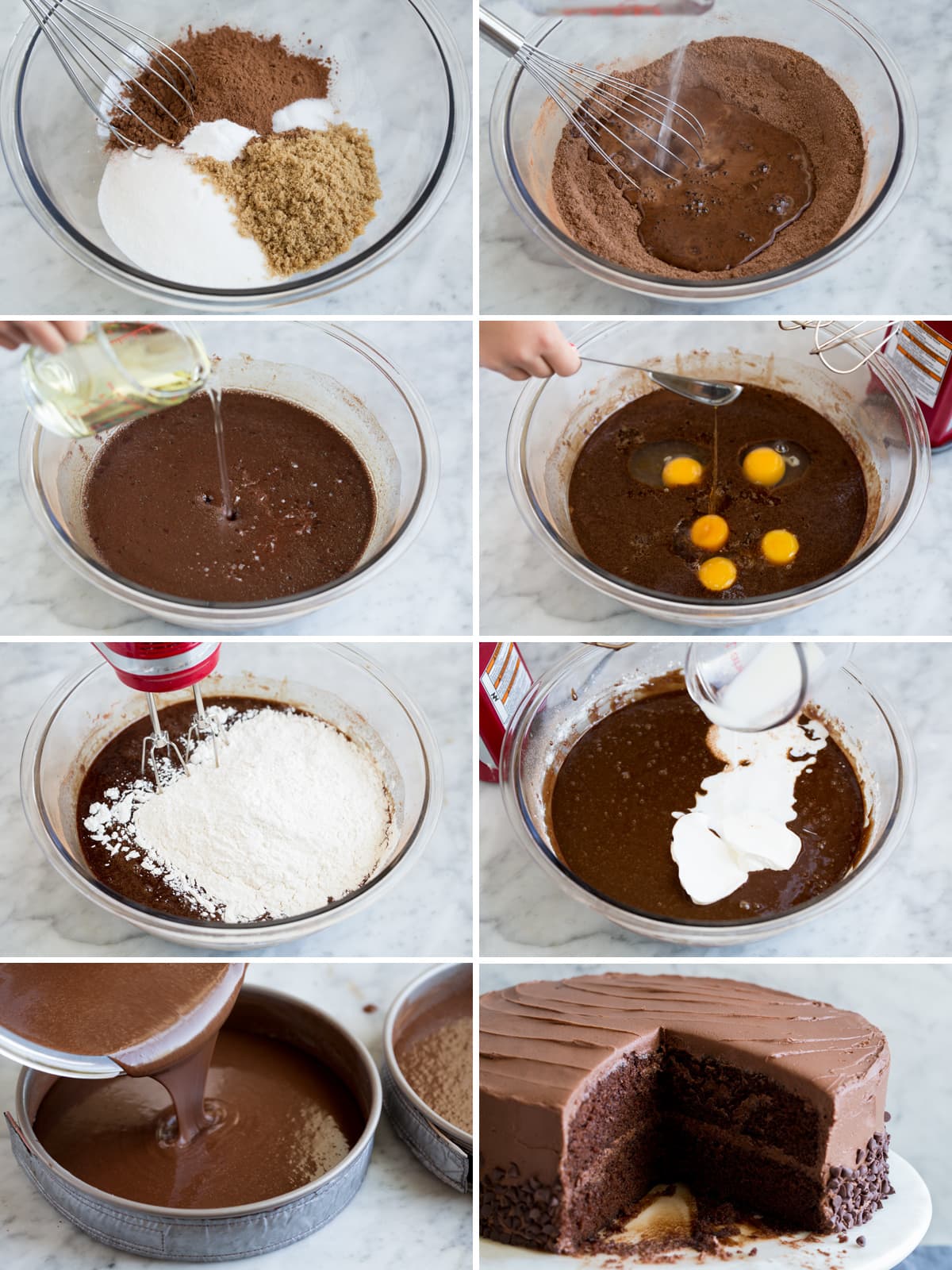 The Ultimate Chocolate Cake - incredibly soft and moist and brimming with rich chocolate flavor. Easy to make and sure to impress! #chocolate #cake #dessert #frosting Steps to making chocolate cake