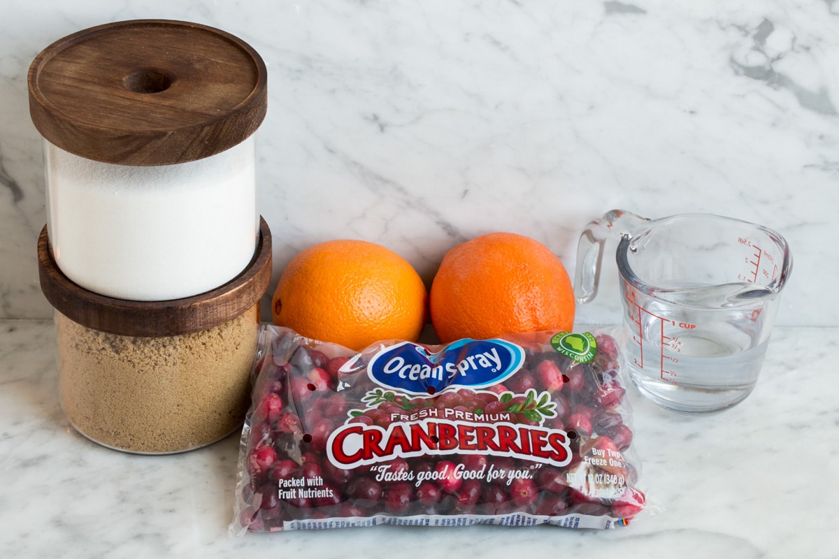 Cranberry Sauce Recipe Ingredients needed to make cranberry sauce shown here.