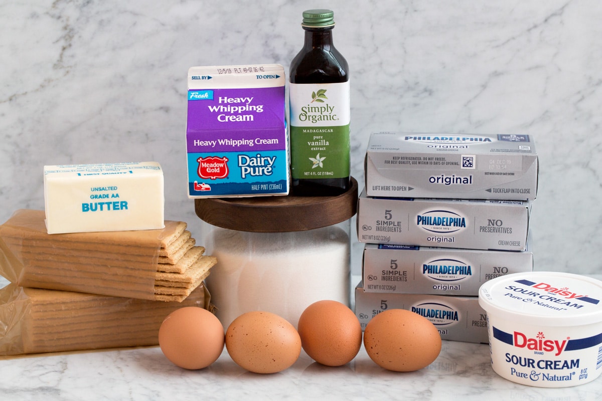 The BEST Cheesecake Recipe! Ingredients needed to make the best cheesecake.