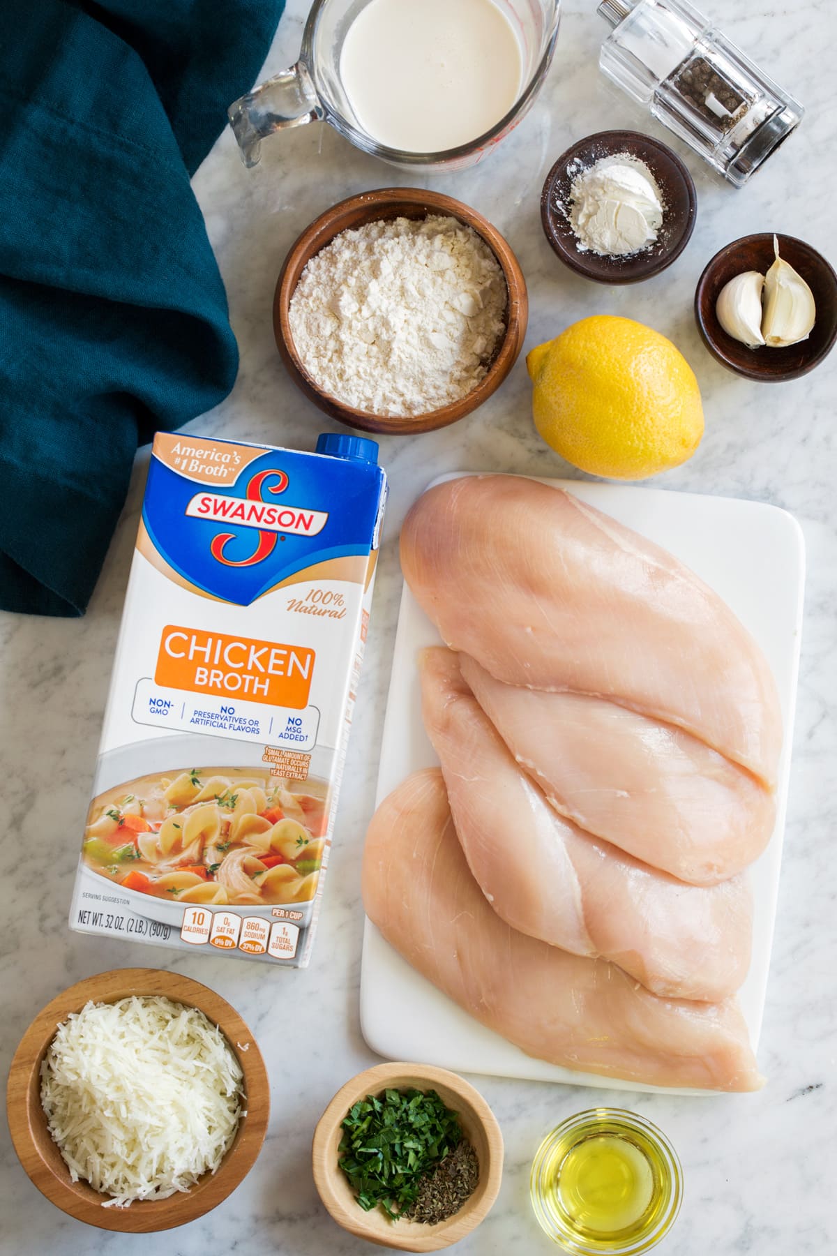Creamy Lemon Romano Chicken Ingredients needed to make creamy lemon romano chicken shown here.