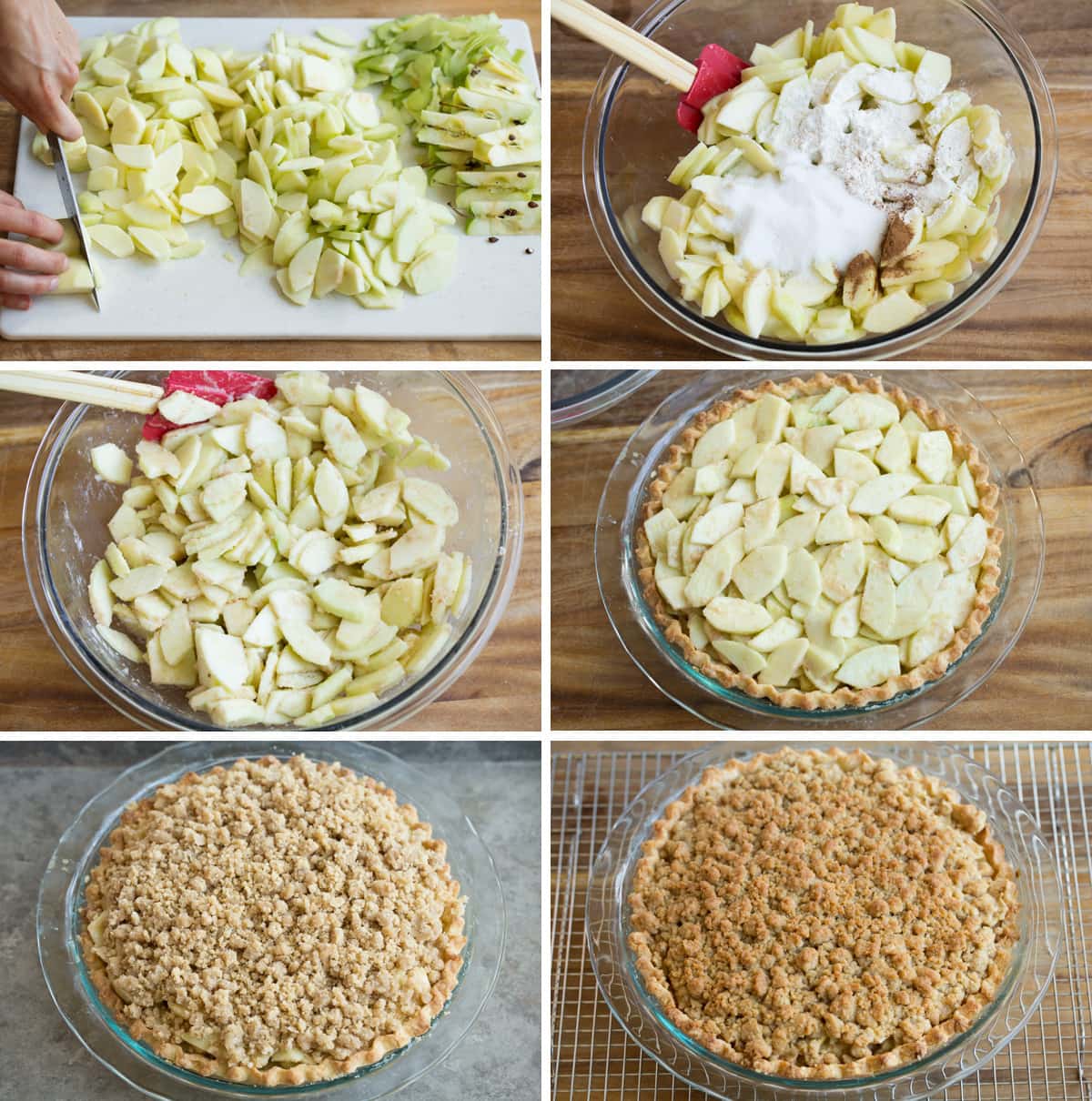 Dutch Apple Pie - my favorite pie! Made with flakey buttery pie crust, sweet, spiced apple filling and a delicious crumb topping. #applepie #pie #dutchapple #thanksgiving #dessert Showing how to prepare apple filling for dutch apple pie, and assembling pie.
