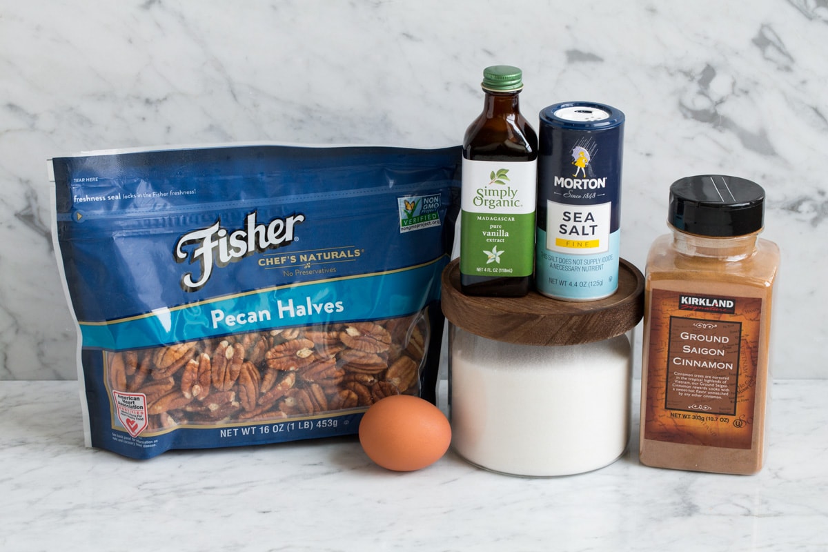 Candied Pecans Ingredients needed to make candied pecans shown here.