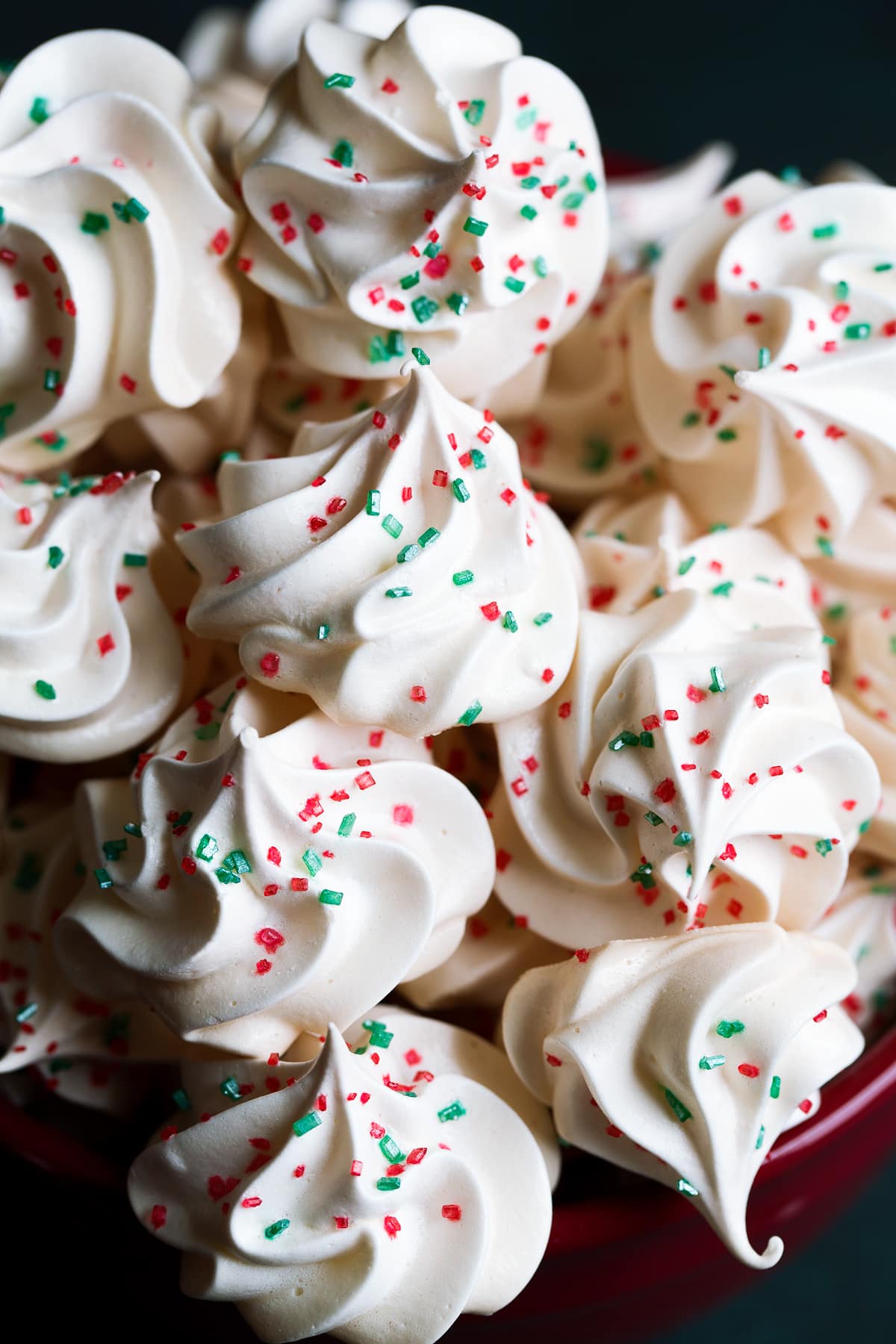 Meringue Cookies Close up image of stack of homemade meringue cookies.